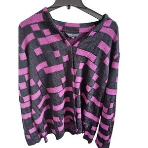 MING WANG Knit Art to wear Soft blazer‎ jacket Women Geometric 1X